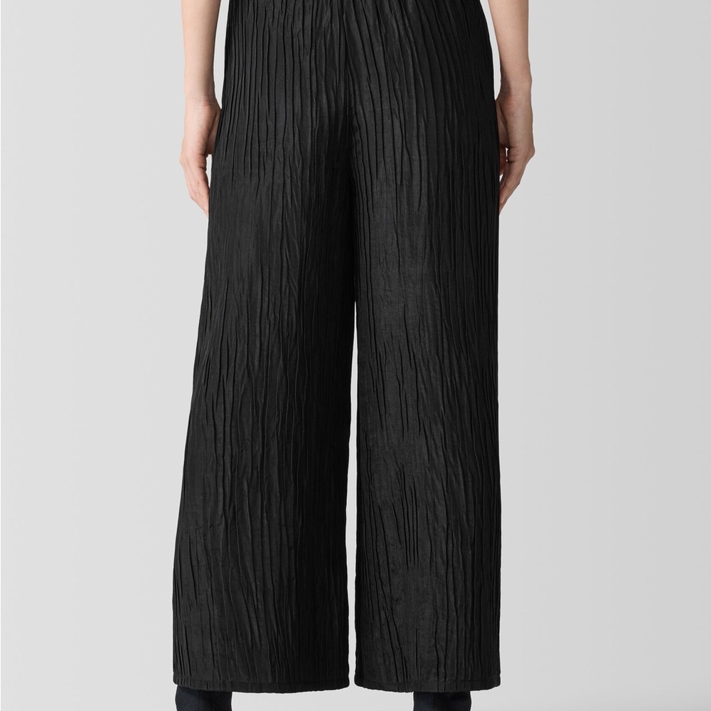 Eileen Fisher Black Wide-Leg Crinkle Pants